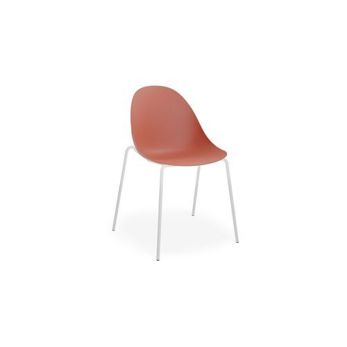 Pebble Chair Coral with Shell Seat - 4 Post Stackable  Base - White