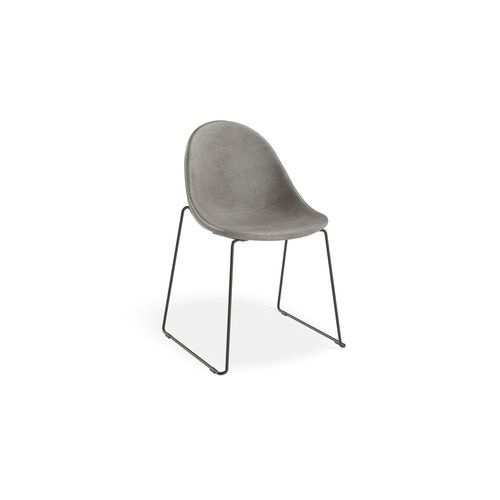 Pebble Chair Grey Upholstered Vintage Seat - Sled Base - Black