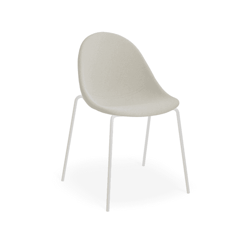 Pebble Fabric Light Grey Upholstered Chair - 4 Post Base - White