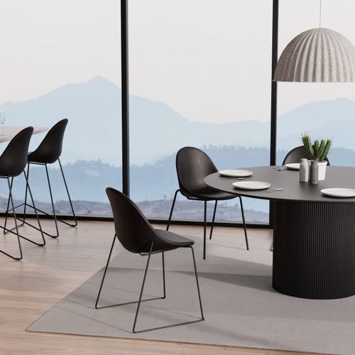 Pebble Chair Black Upholstered Vintage Seat - Sled Base - Black