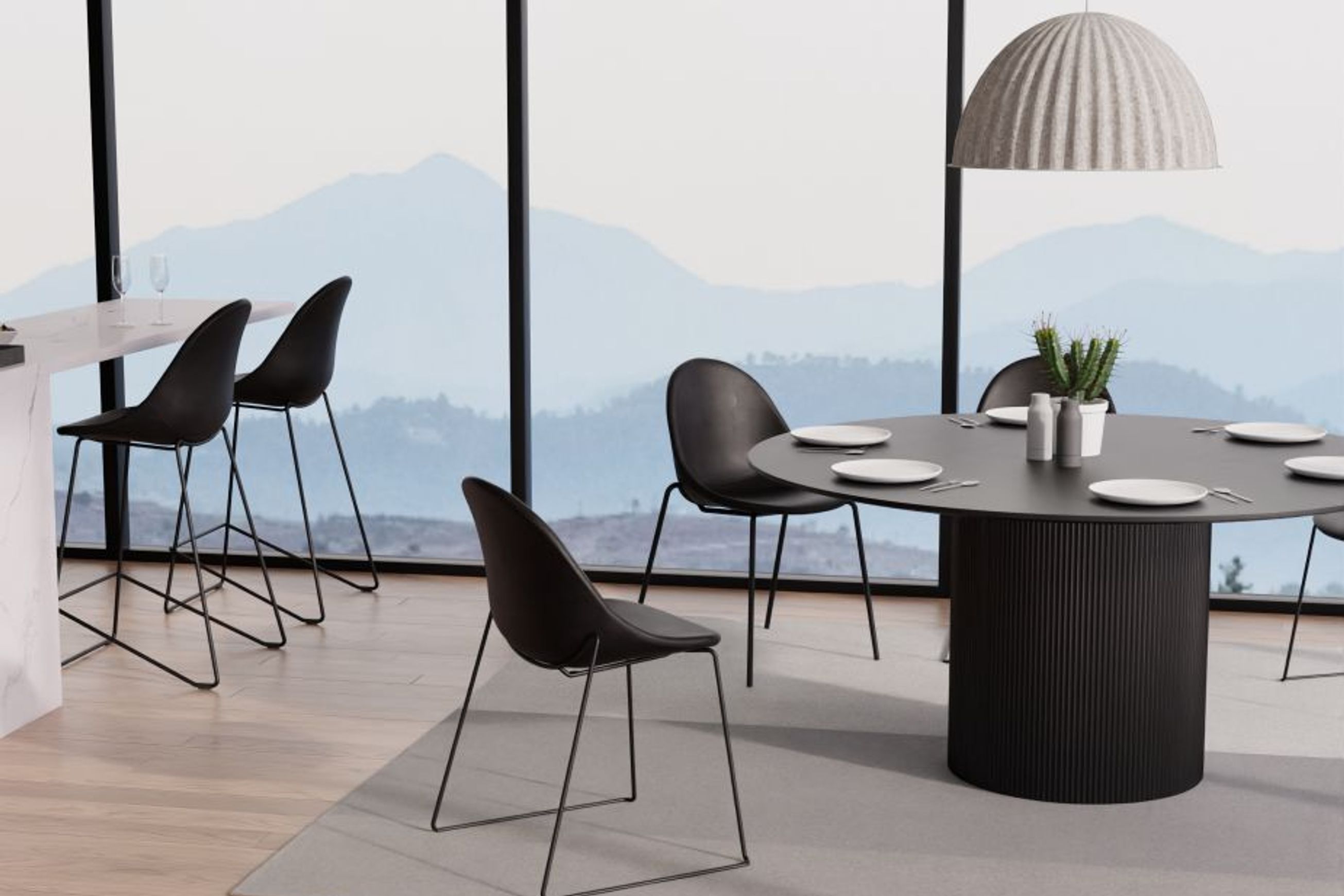 Pebble Chair Black Upholstered Vintage Seat - Sled Base - Black
