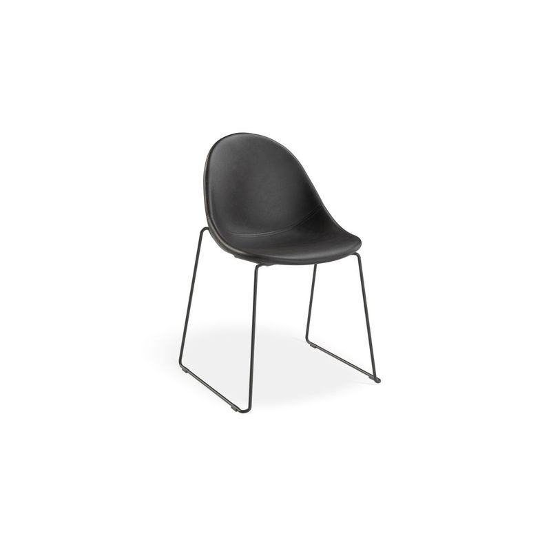 Pebble Chair Black Upholstered Vintage Seat - Pyramid Fixed Base with Castors - Black