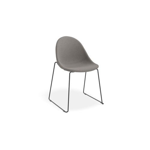 Pebble Fabric Dark Grey Upholstered Chair - Sled Base - Black