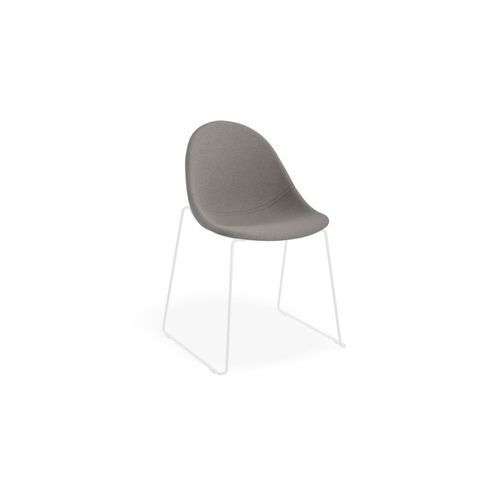 Pebble Fabric Dark Grey Upholstered Chair - Sled Base - White