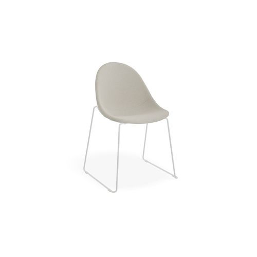 Pebble Fabric Light Grey Upholstered Chair - Sled Base - White