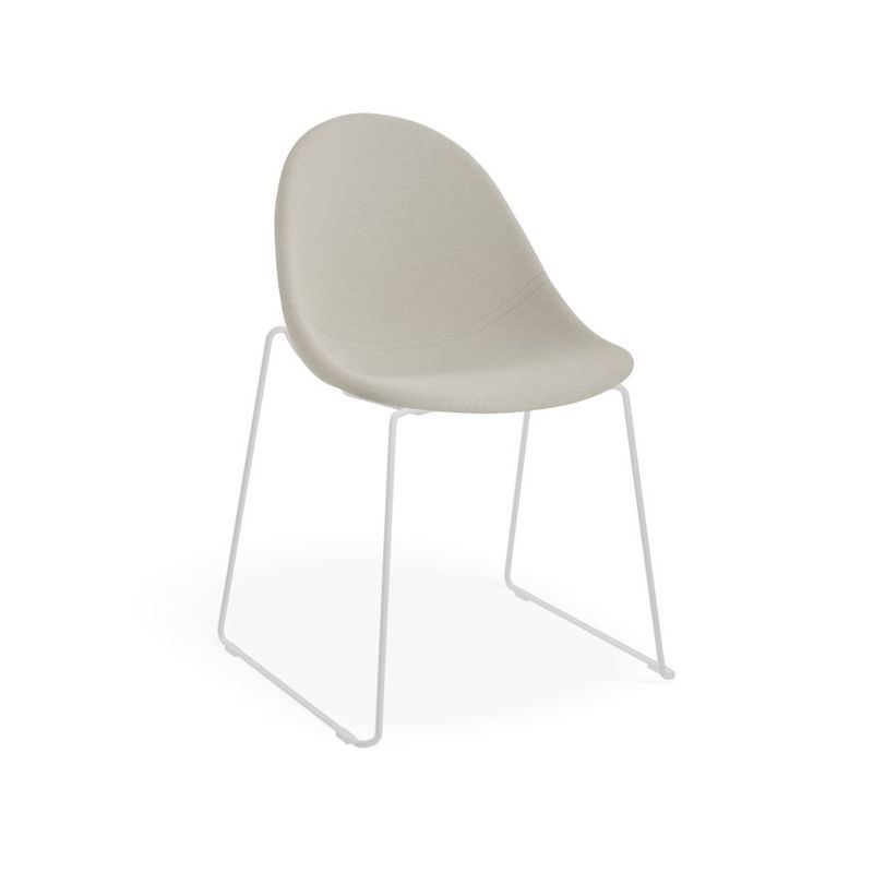 Pebble Fabric Light Grey Upholstered Chair - Sled Base - White