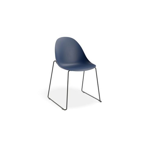 Pebble Chair Navy Blue with Shell Seat - Sled Stackable Base - Black