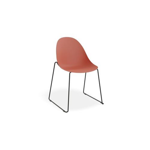 Pebble Chair Coral with Shell Seat - Sled Stackable Base - Black