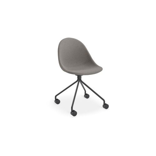 Pebble Fabric Dark Grey Upholstered Chair - Pyramid Fixed Base with Castors - Black