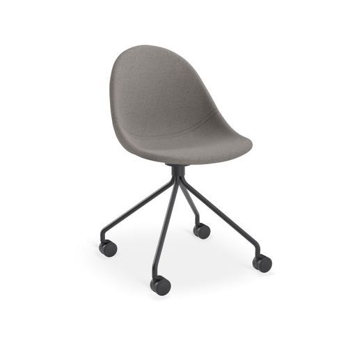 Pebble Fabric Dark Grey Upholstered Chair - Pyramid Fixed Base with Castors - Black