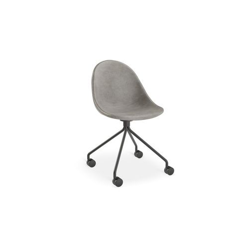 Pebble Chair Grey Upholstered Vintage Seat - Pyramid Fixed Base with Castors - Black