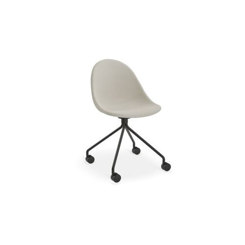 Pebble Fabric Light Grey Upholstered Chair - Pyramid Fixed Base with Castors - Black