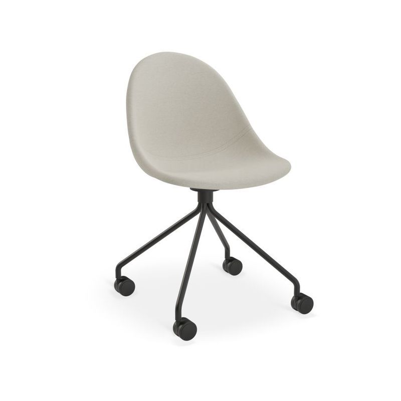 Pebble Fabric Light Grey Upholstered Chair - Pyramid Fixed Base with Castors - Black