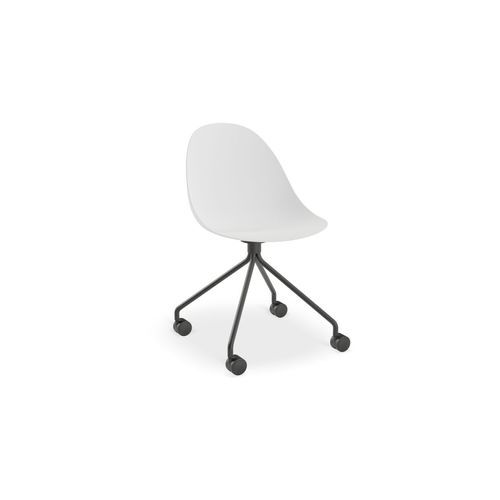 Pebble Chair White - Pyramid Fixed Base with Castors