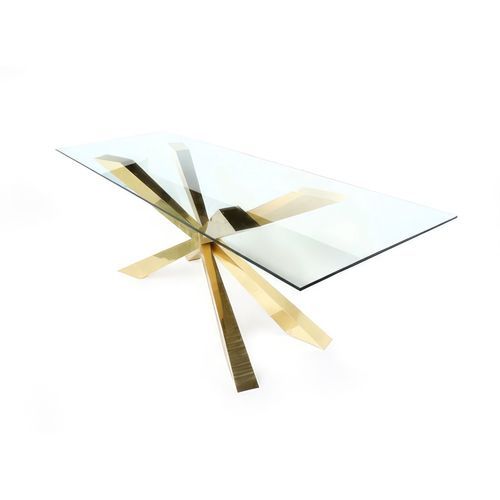 Spyder Glass Top and Brass Dining Table