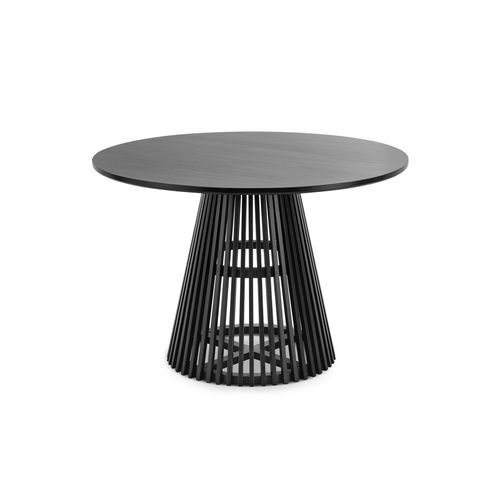 Pedie 120cm Round Pedestal Slat Dining Table | Black Teak