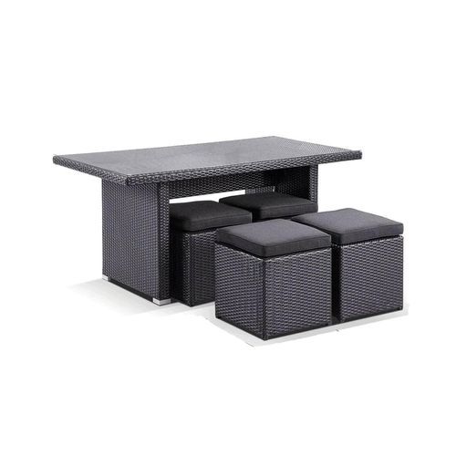 Wicker Dining Coffee Table with 4 Stowaway Ottomans