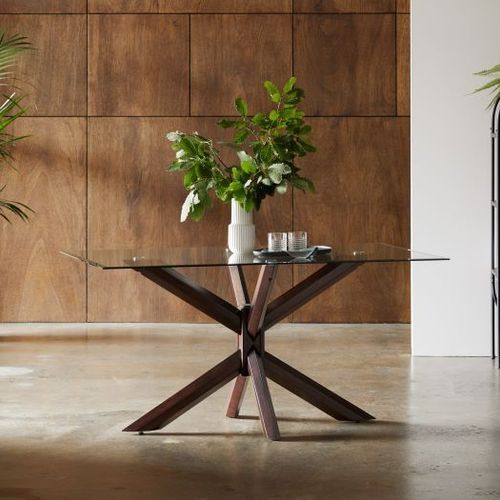 Bella Rectangle Glass Dining Table | Dark Hardwood