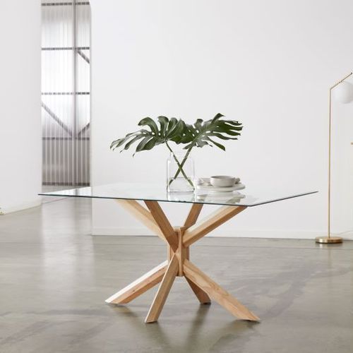 Bella Rectangle Glass Dining Table | Natural Hardwood