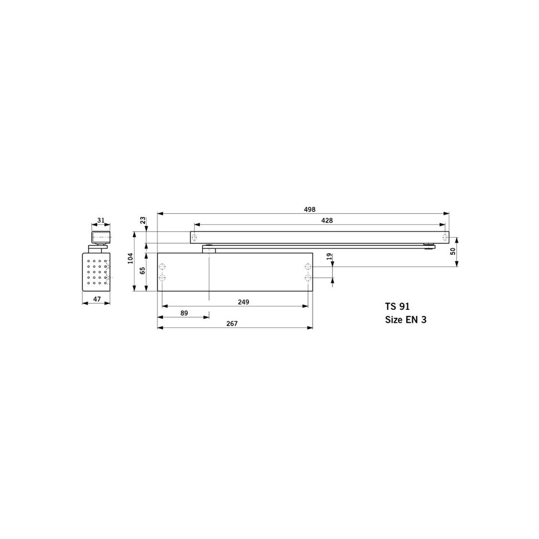 Dorma TS91B EN3 Door Closer Kit Slide Channel with Arm dimensions