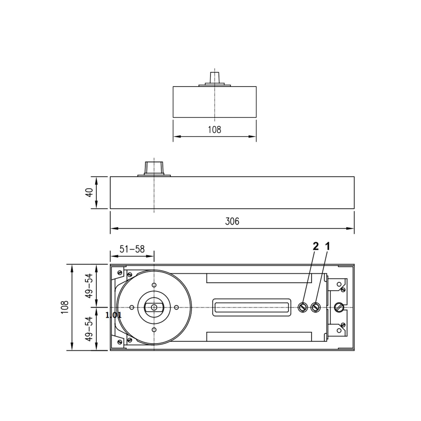 Dorma BTS84 EN2 Floor Spring Non Hold Open for Single & Double Action Doors 81125002 dimensions