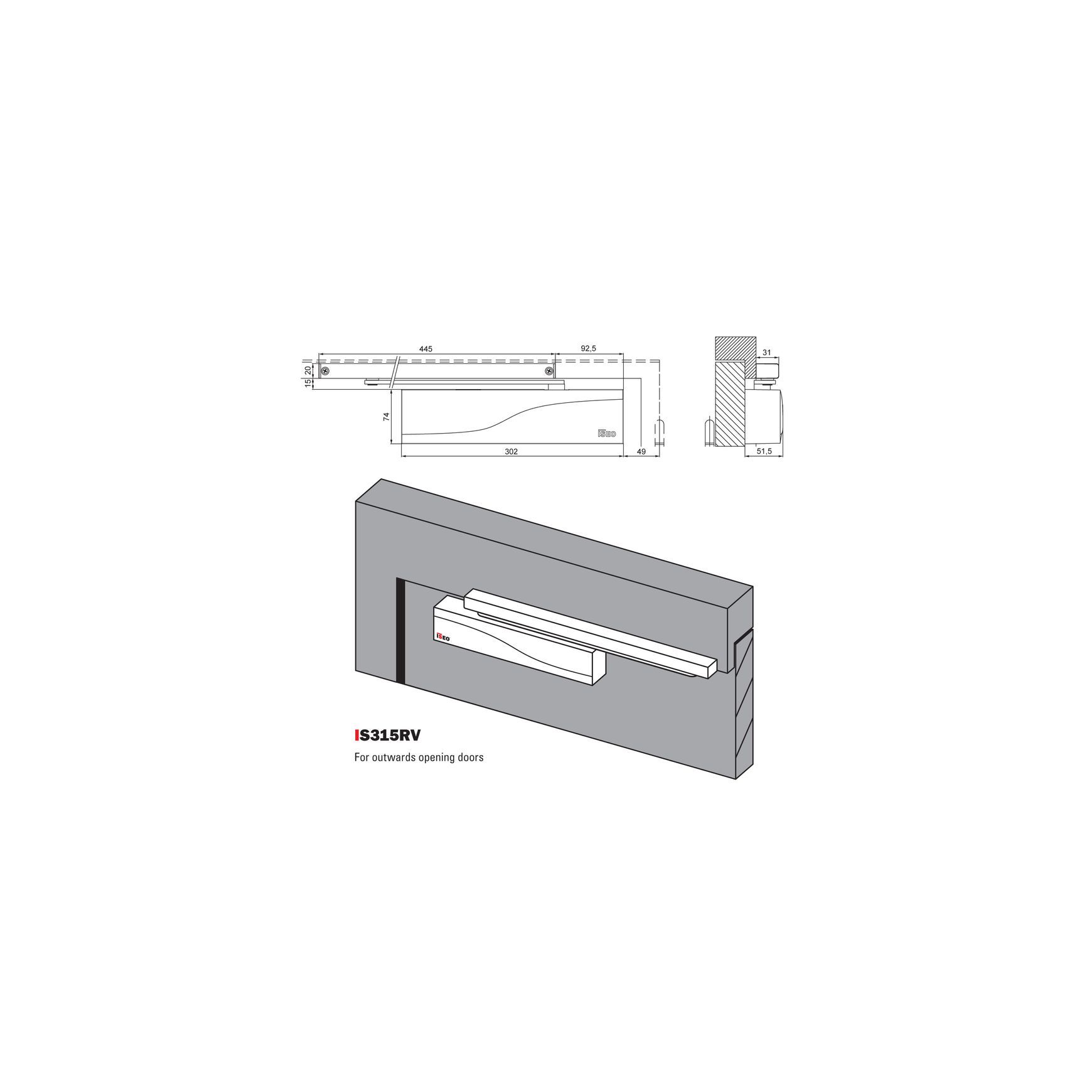 ISEO Hydraulic Door Closer, Sliding Arm - IS315