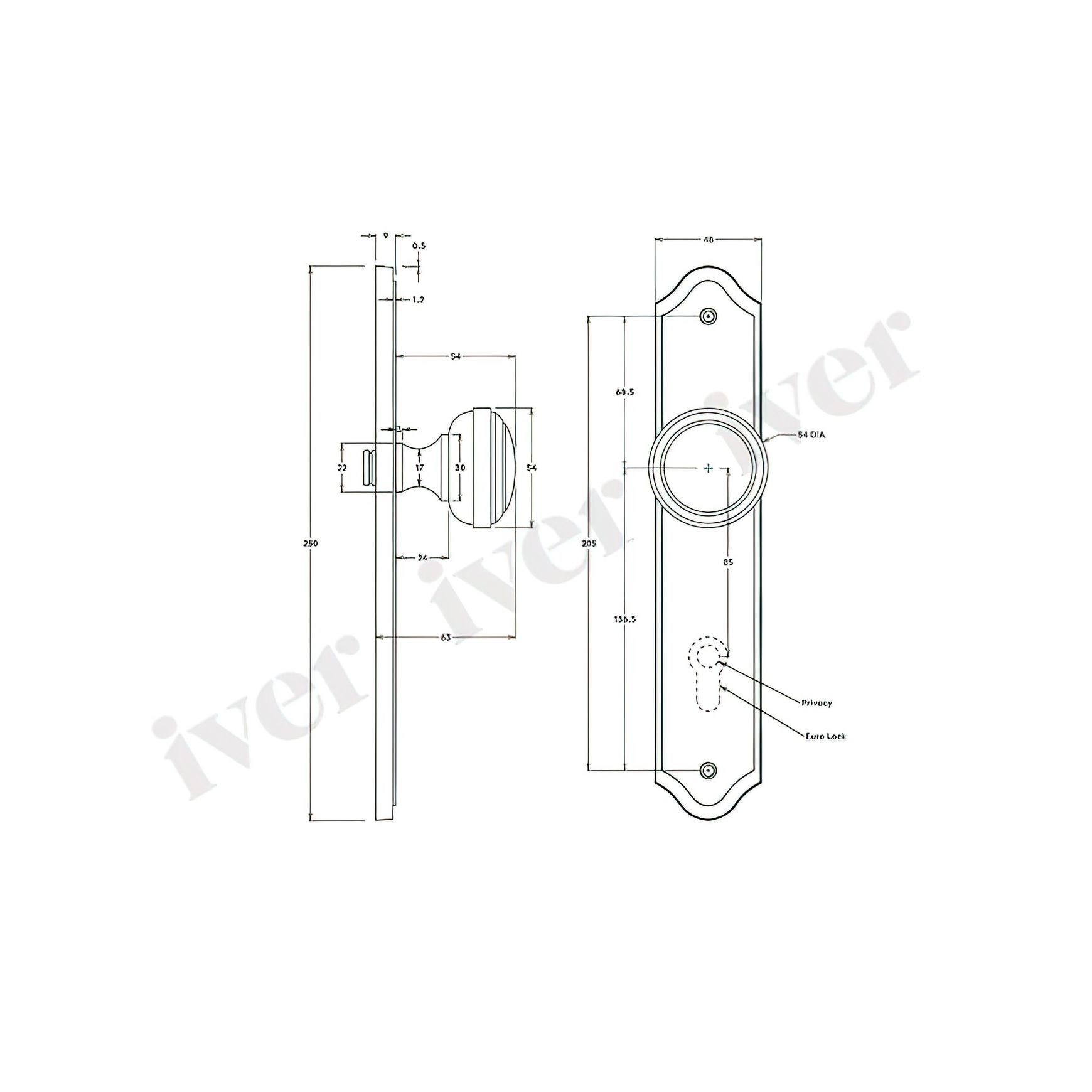 Iver Paddington Door Knob on Shouldered Backplate Satin Nickel - Customise to your needs