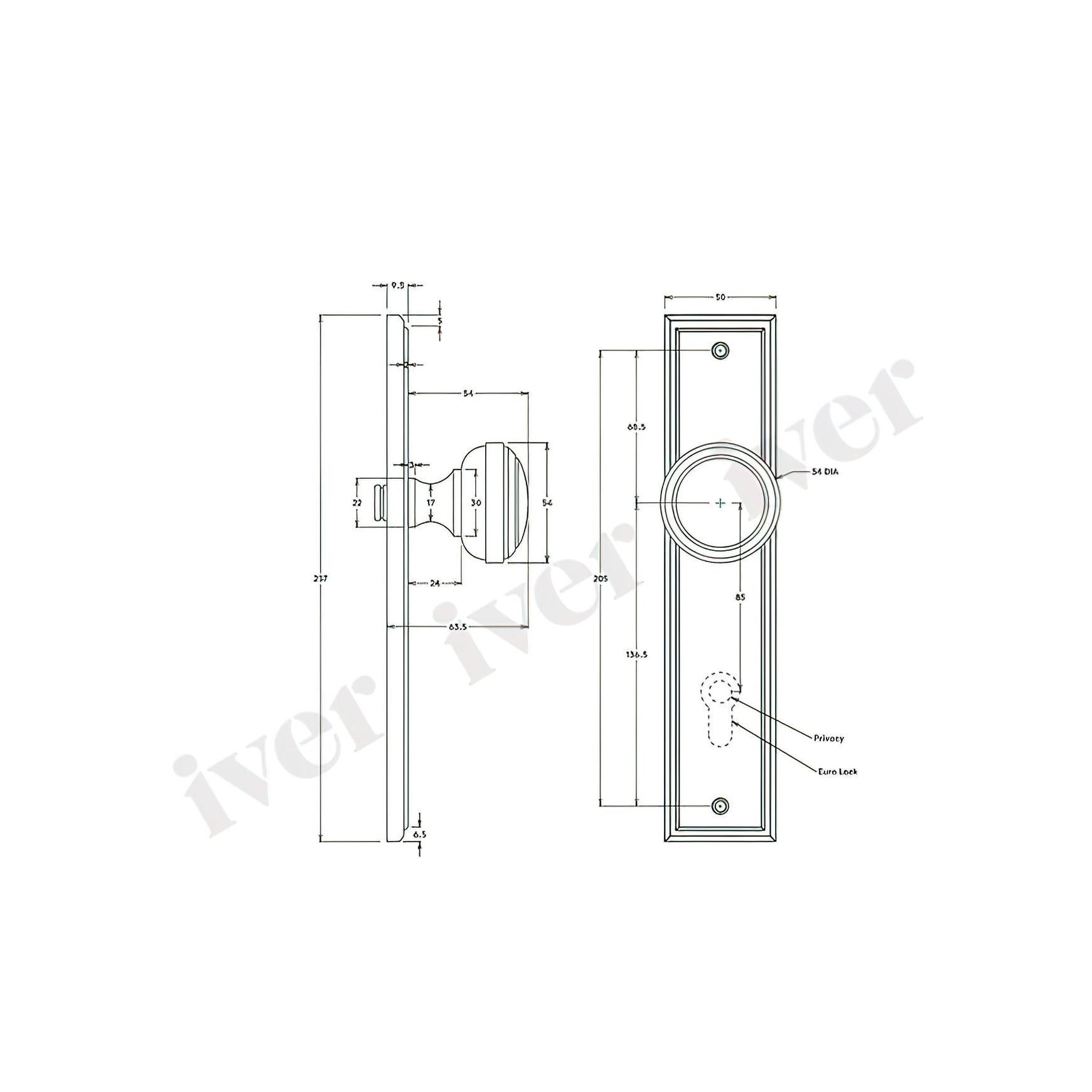 Iver Paddington Door Knob Stepped Backplate Satin Nickel - Customise to your needs