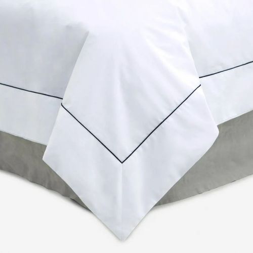 Cotton Percale Duvet Covers With Piping - White/Black
