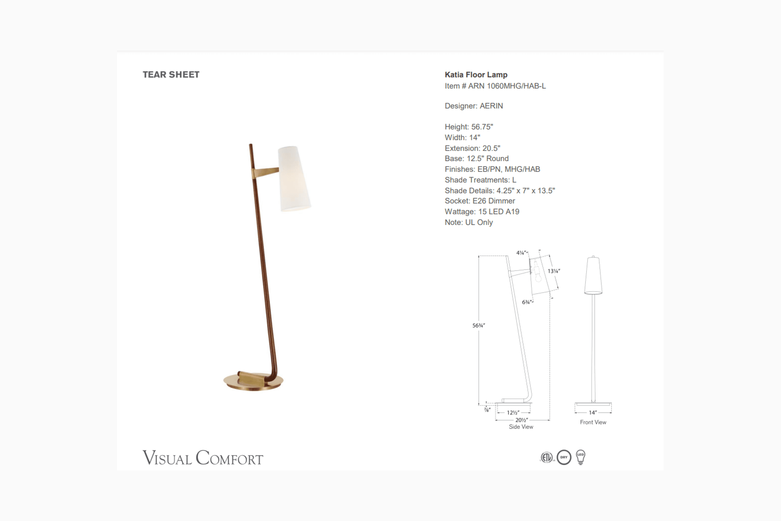 AERIN - Katia Floor Lamp dimensions