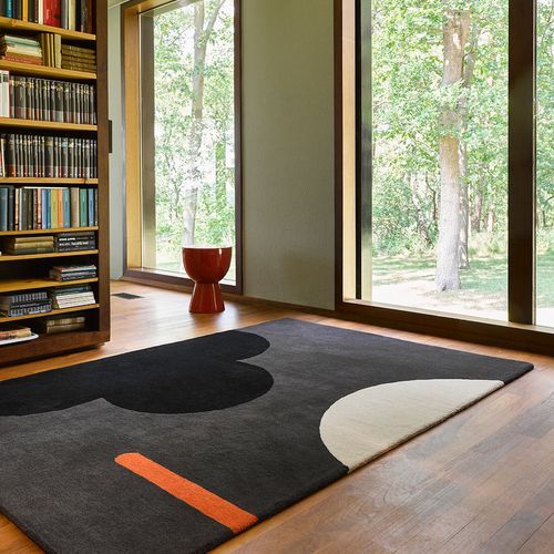 Orla Kiely Geo Flower Graphic Rug - Slate | 100% Wool Designer Floor Rug