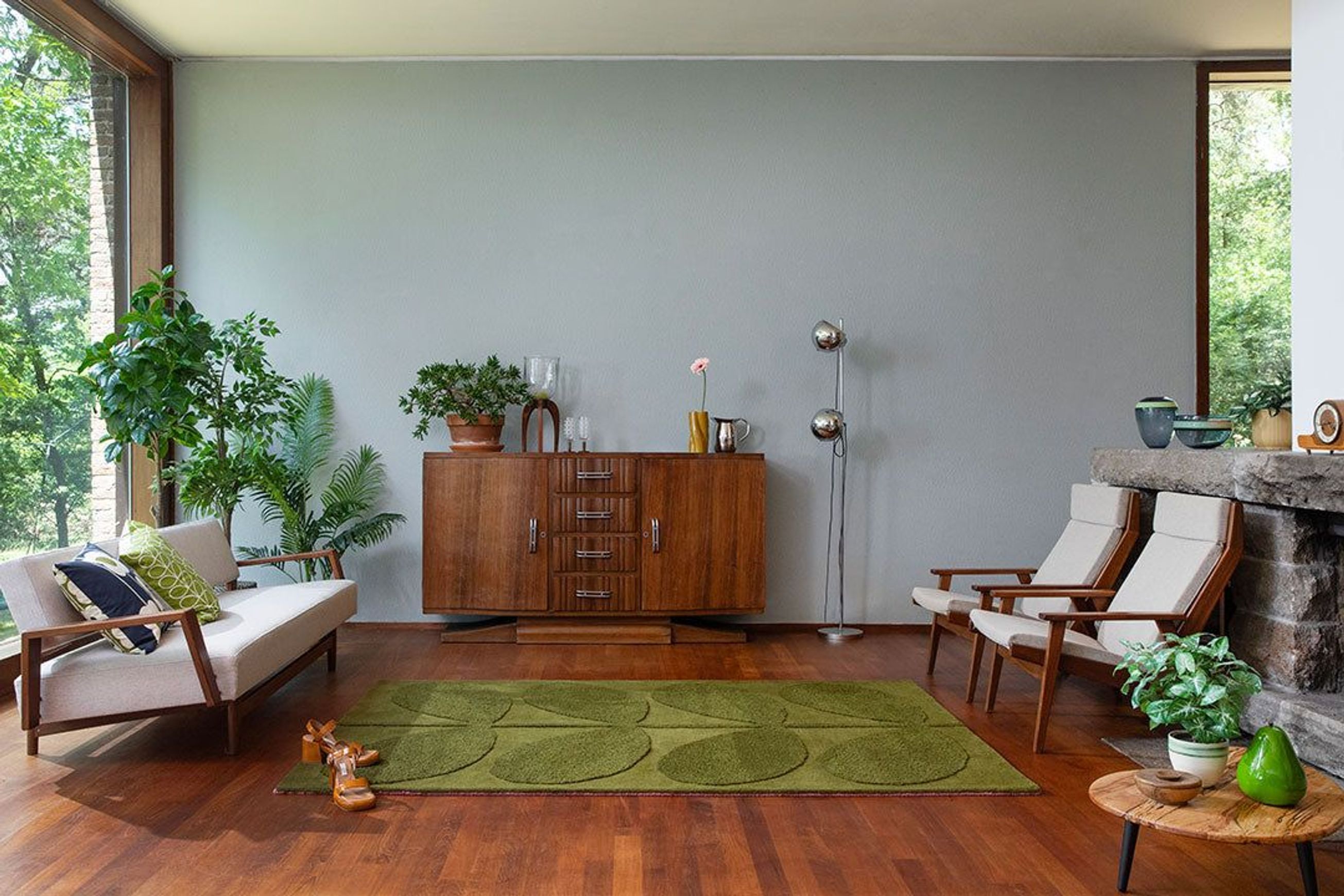 Orla Kiely Solid Stem Rug - Fern | 100% Wool Designer Floor Rug