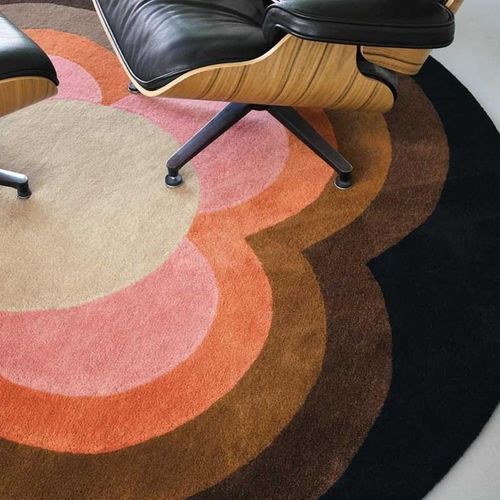 Orla Kiely Sunflower Round Rug - Pink |  100% Wool Designer Floor Rug