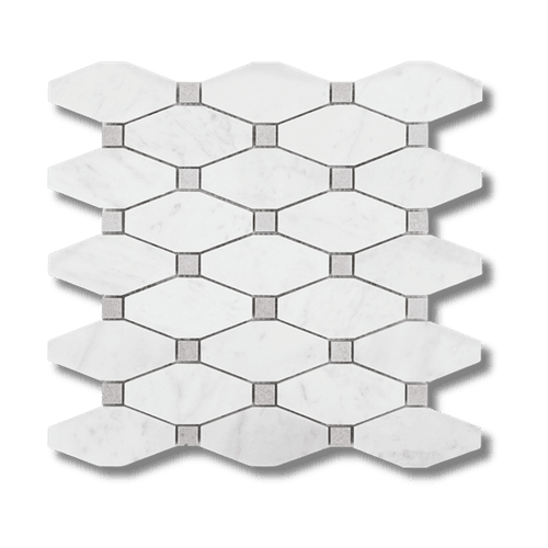 Carrara Honed Long Octagon Mosaic With Grey Dot