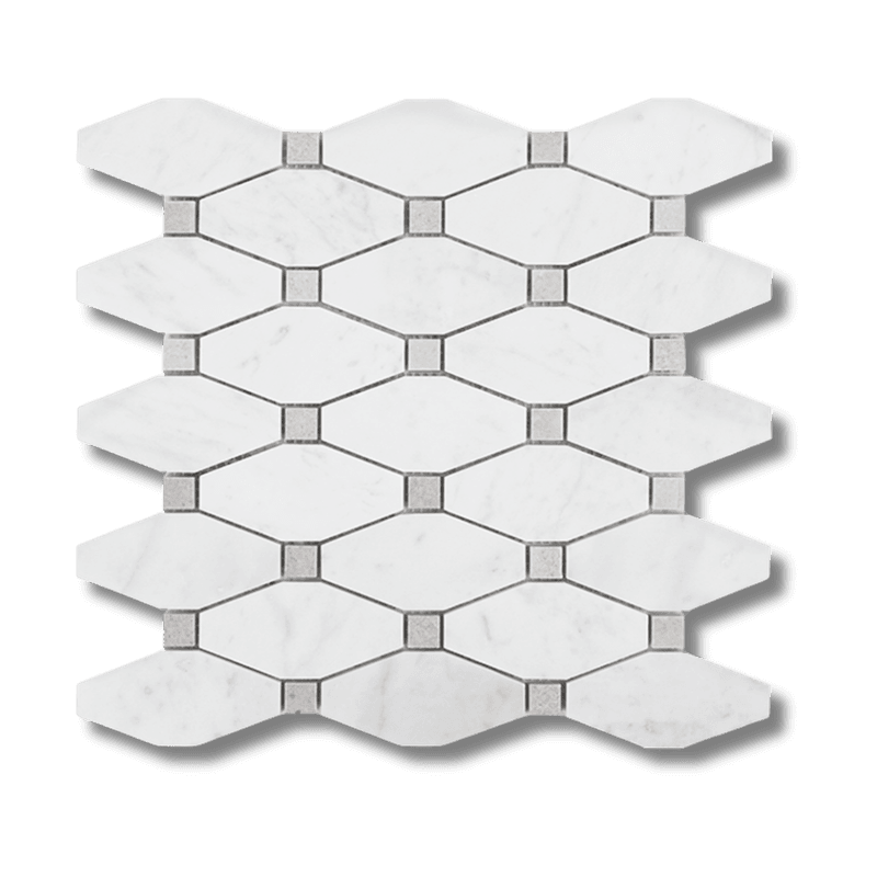 Carrara Honed Long Octagon Mosaic With Grey Dot