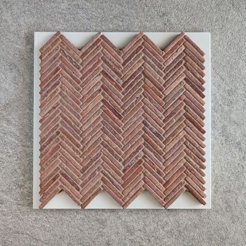 Herringbone Weave Mosaic - Rosso Travertino