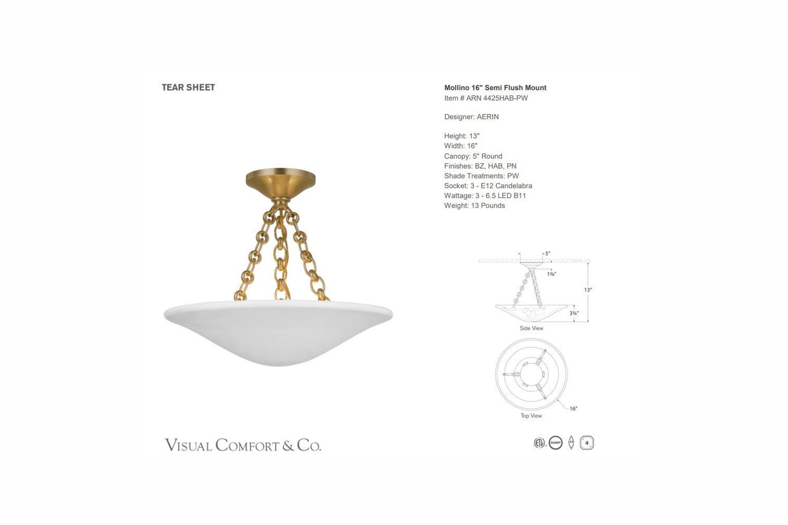 AERIN Mollino 16" Semi Flush Mount
