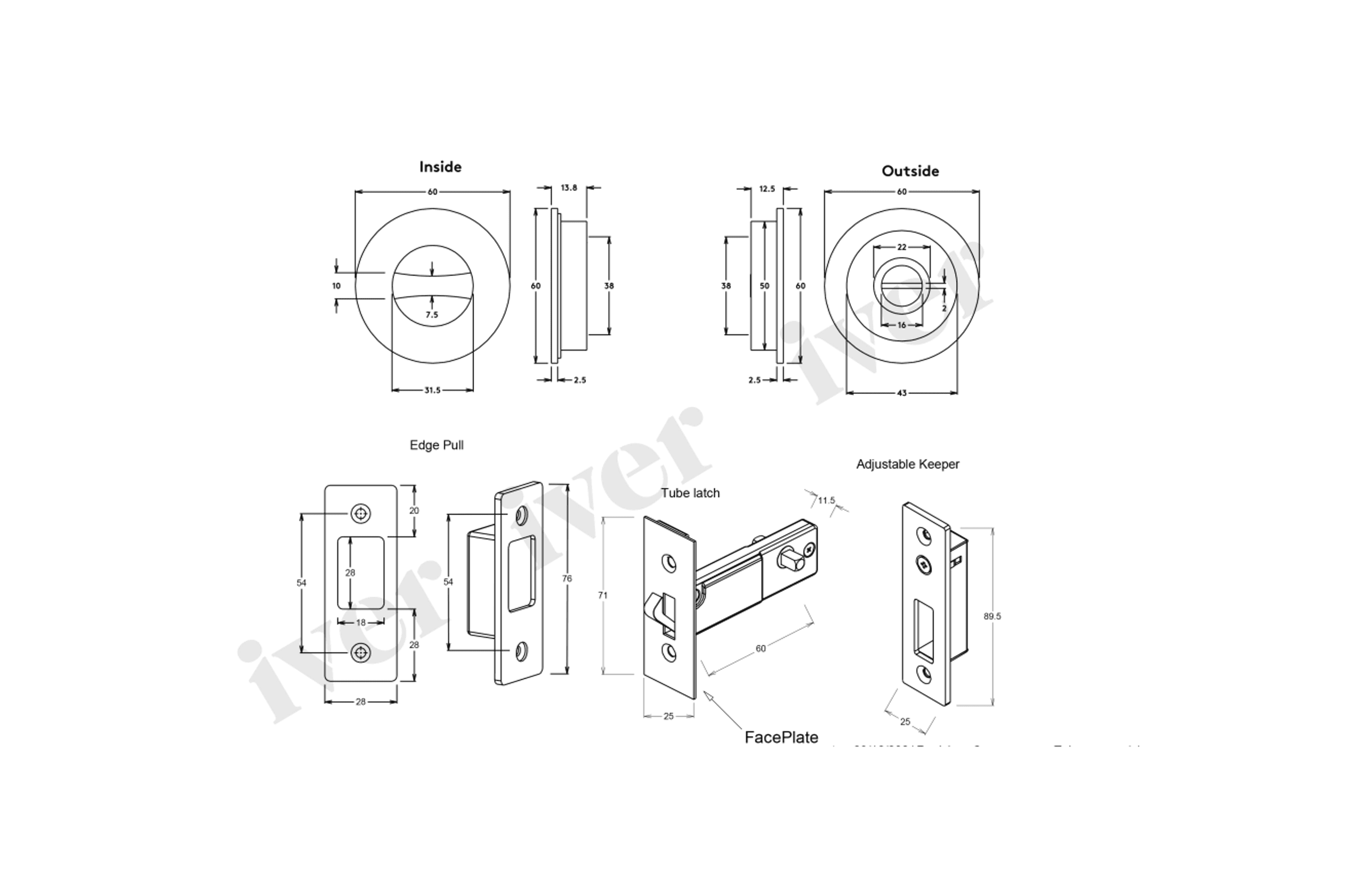 Iver Sliding Door Pull Round Privacy - Available in Various Finishes