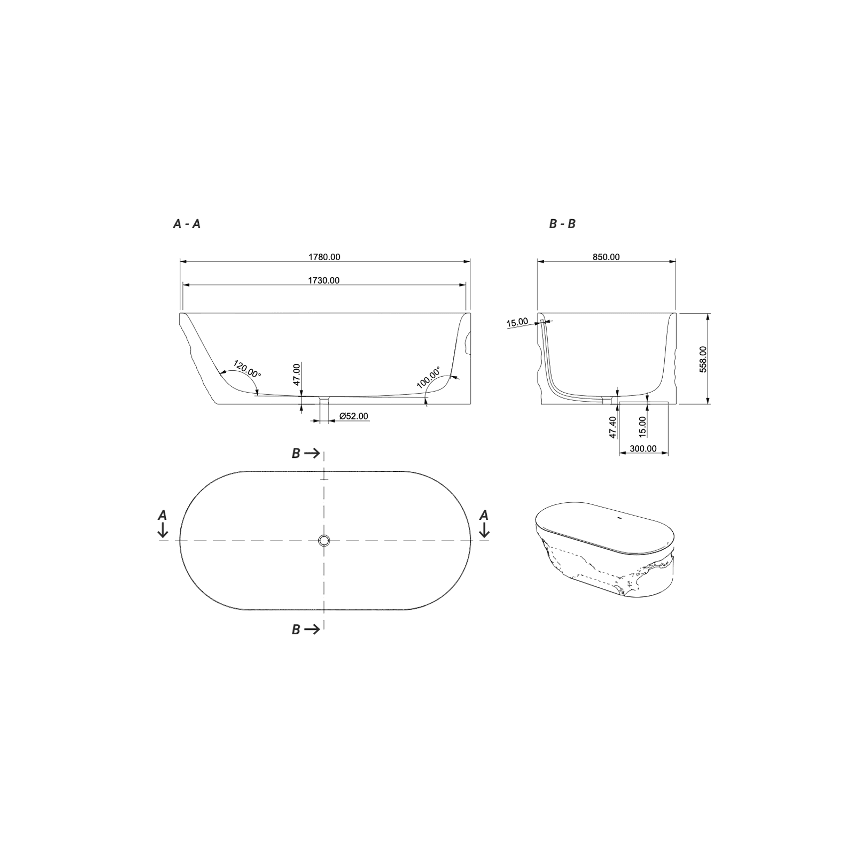 Aqvato Dronino (D.IVB) Bathtub dimensions