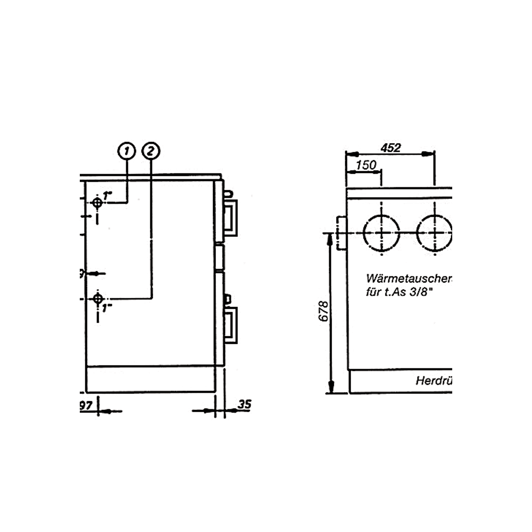 Water-Bearing Wood-Burning Stove K 148 F Black dimensions