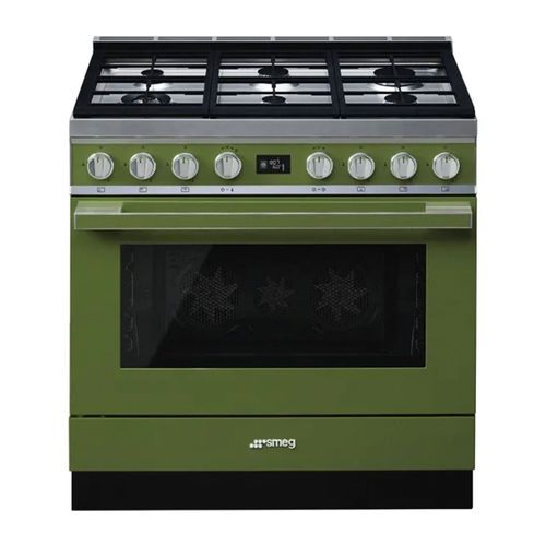 Smeg Portofino 90cm Pyrolytic Dual Fuel Cooker - Olive Green