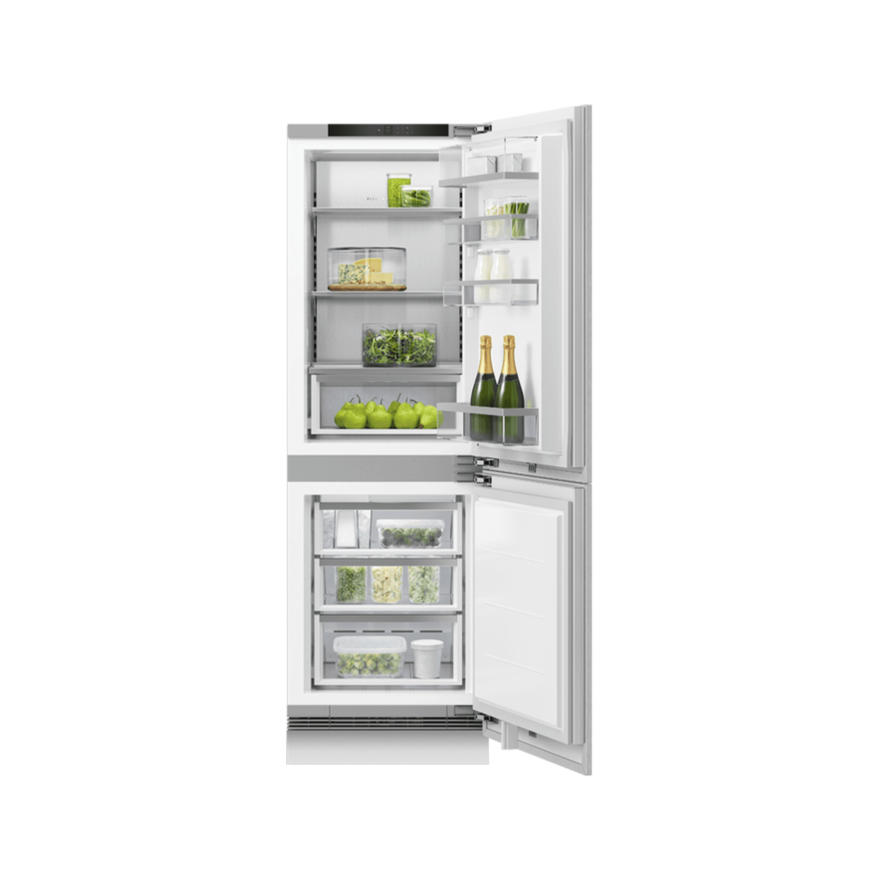 F&P Integrated Refrigerator Freezer, 60cm, Ice & Water