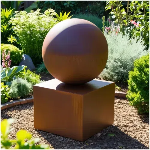 Corten Sphere on Plinth Sculpture