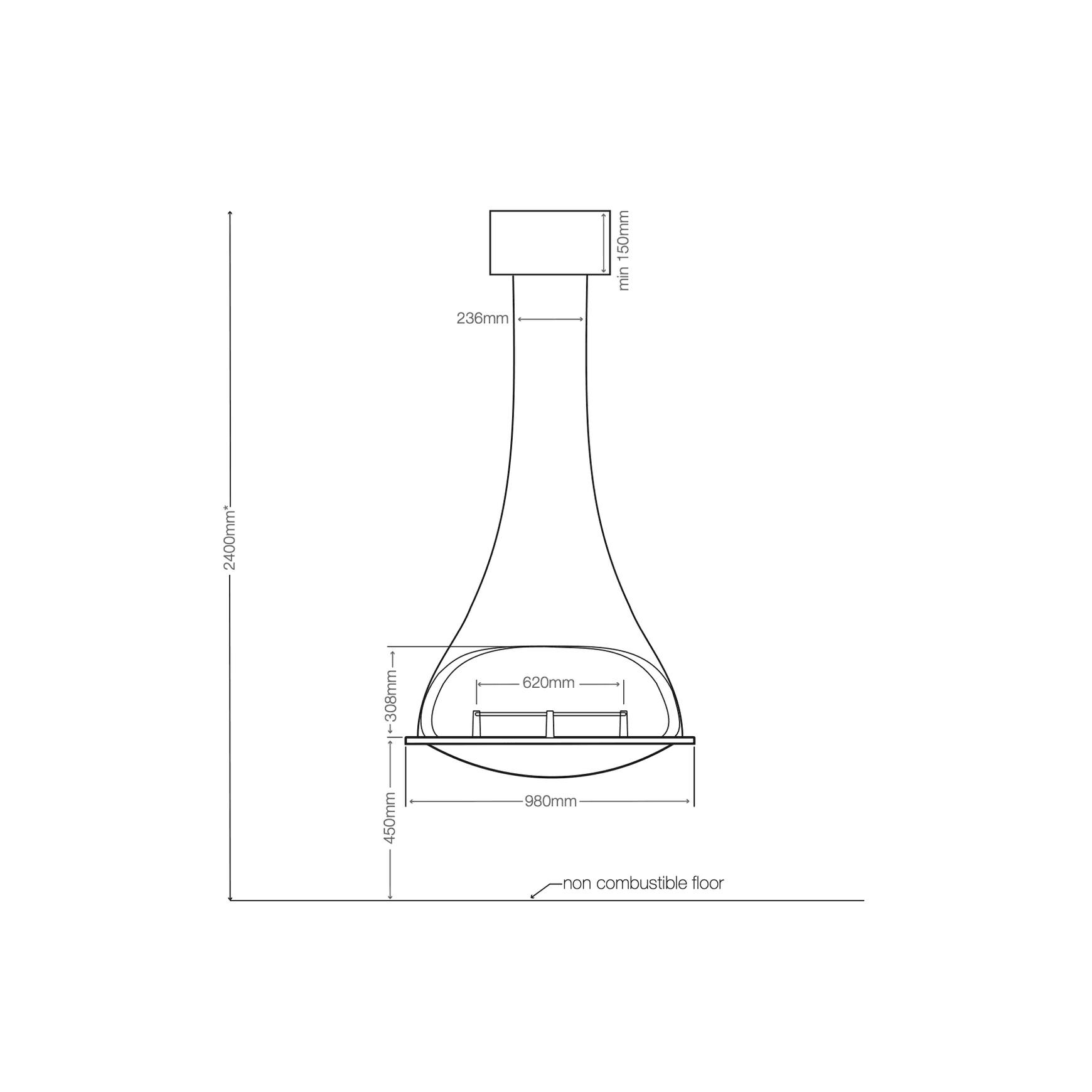JC Bordelet Tatiana 997 - Suspended Wood Fireplace