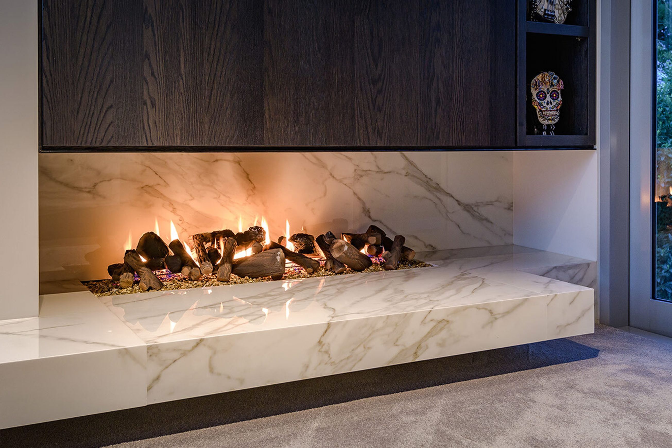 Custom Living Flame Asymmetrical Fireplace