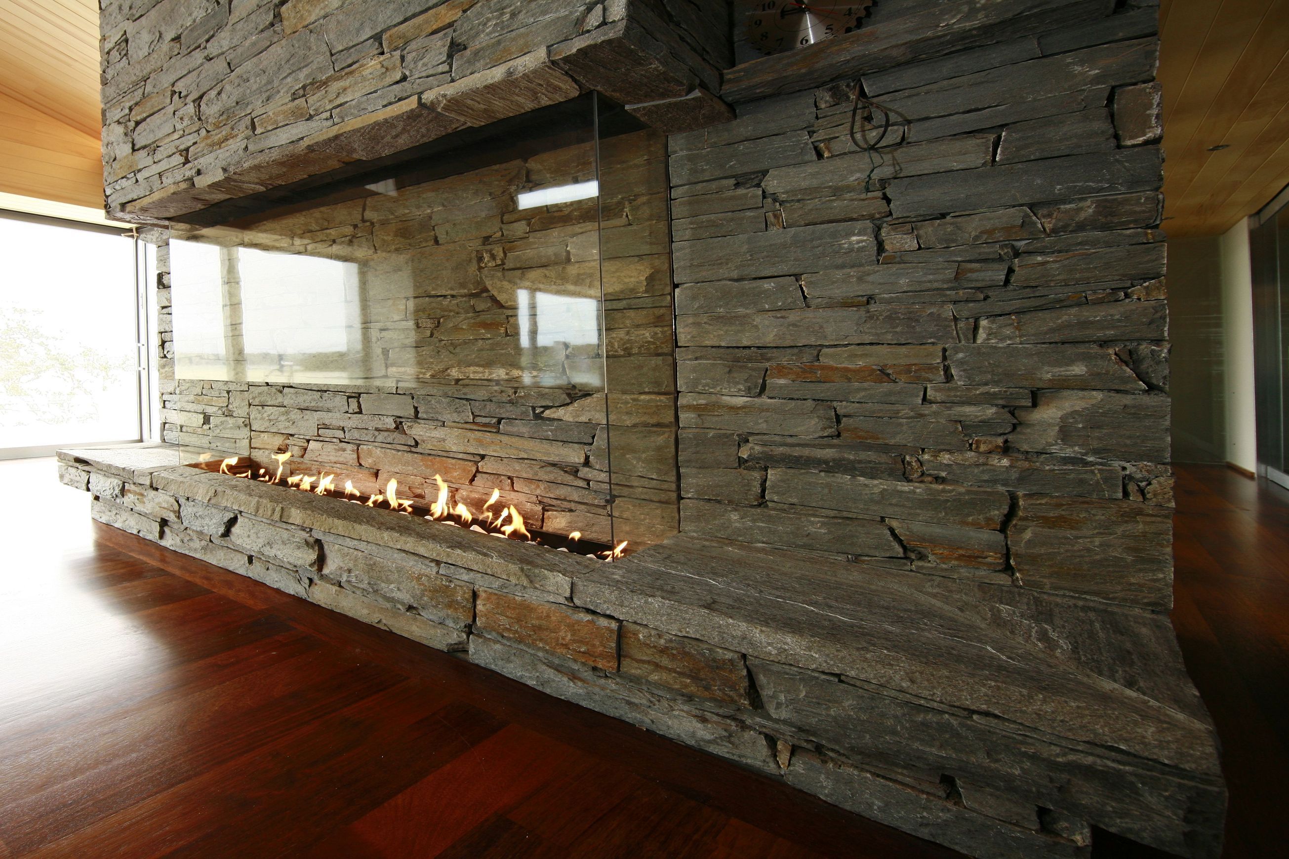 Custom Living Flame Asymmetrical Fireplace