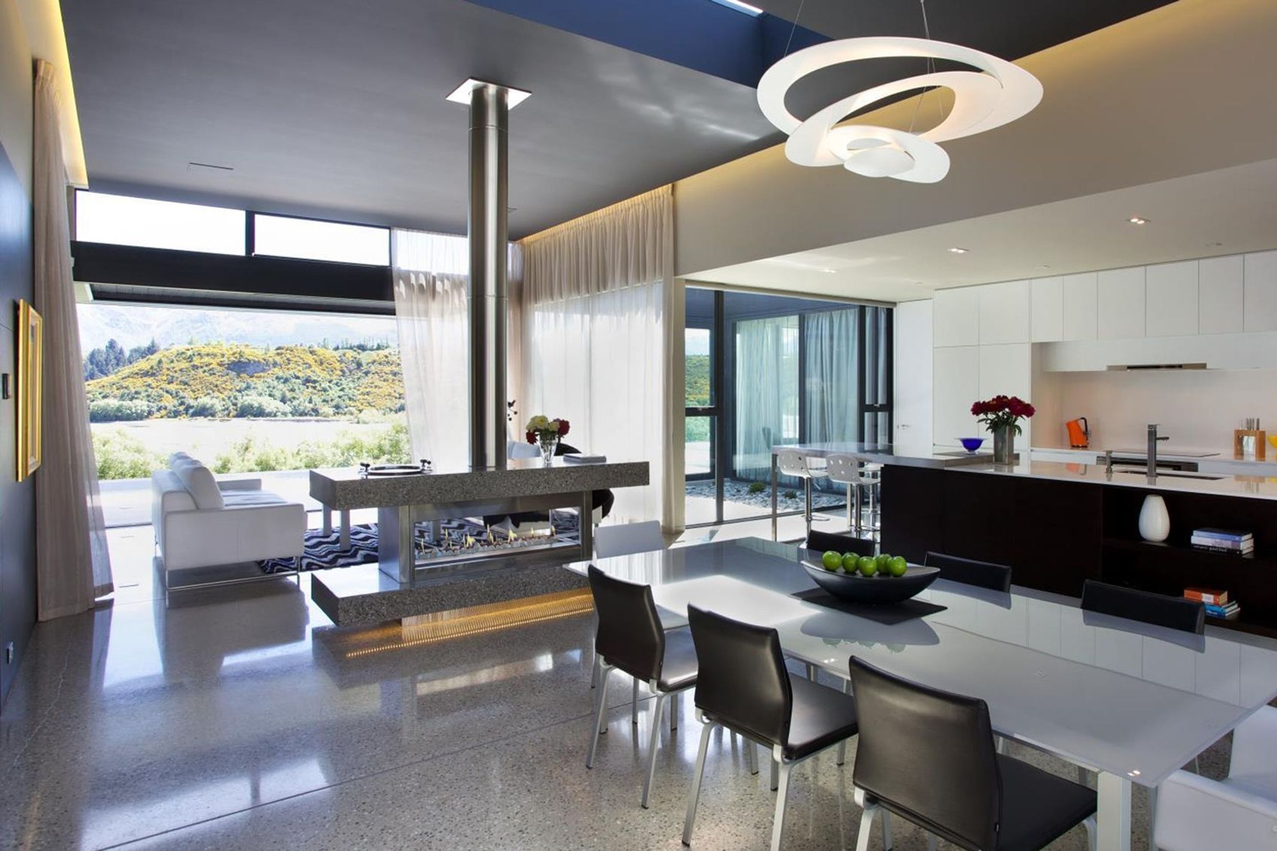 Custom Living Flame Asymmetrical Fireplace