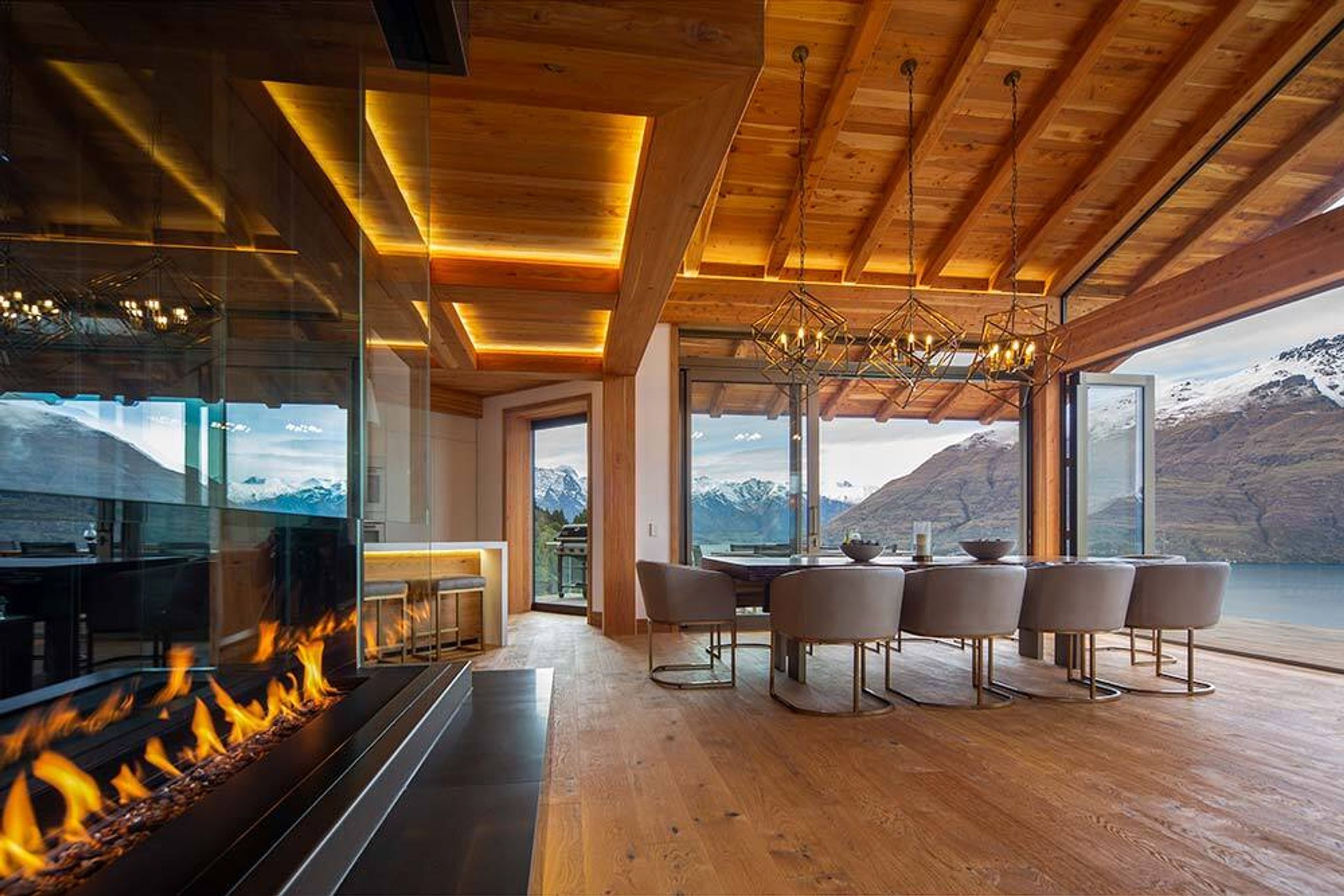 Custom Living Flame Asymmetrical Fireplace