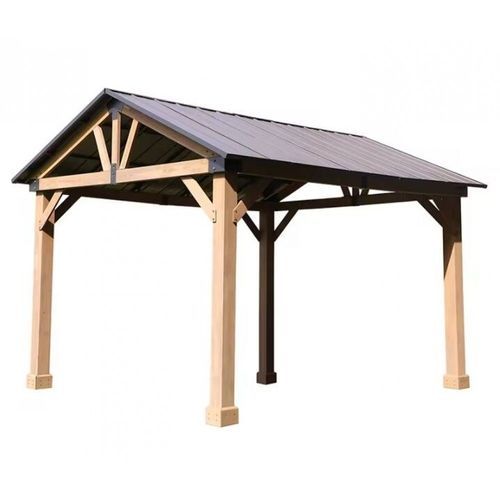Cedar Wood Patio Gazebo with Black Hard Top Roof