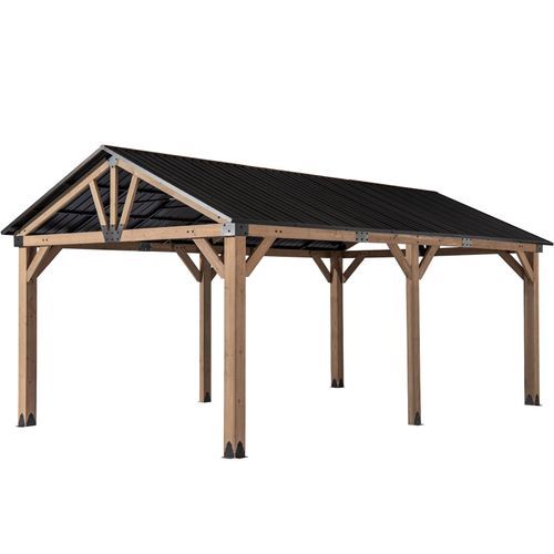 Cedar Wood Patio Gazebo with Black Hard Top Roof